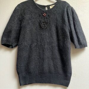 Vintage Keomi Angora Black Embellished Sweater Sz M